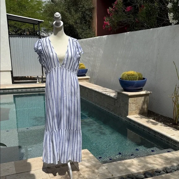 Rails Tina Villa striped dress size L. Blue & White striped Maxi Dress - Picture 1 of 13